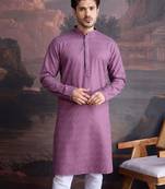 men's cotton chikankari stylish kurta  in mauve purple