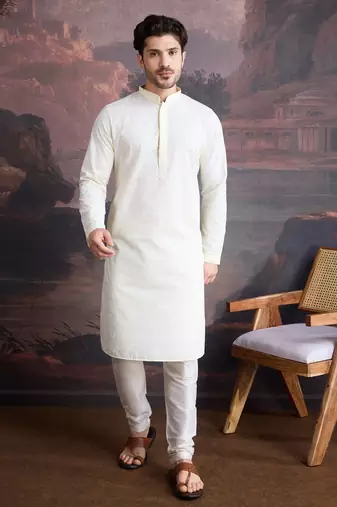 men's cotton chikankari stylish kurta  in off white