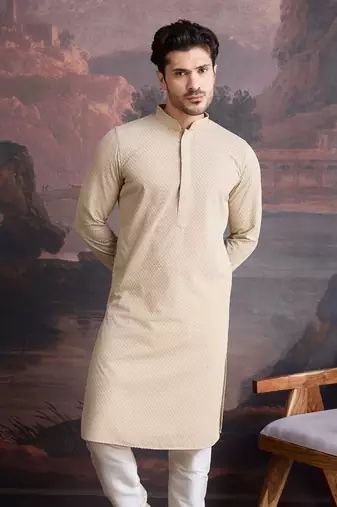 men's cotton chikankari stylish kurta 
