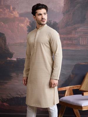 men's cotton chikankari stylish kurta  4