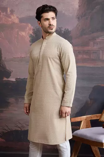 men's cotton chikankari stylish kurta 