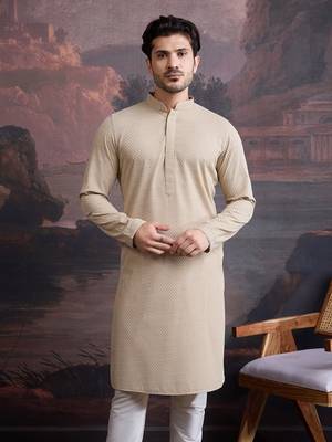 men's cotton chikankari stylish kurta  5