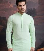 men's cotton  green chikankari stylish kurta 