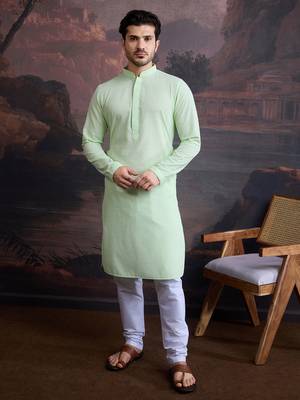 men's cotton  green chikankari stylish kurta  5