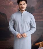 men's cotton chikankari embroidered  kurta  in grey