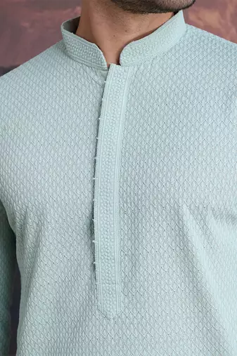 men's cotton chikankari stylish kurta in light green