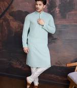 men's cotton chikankari stylish kurta in light green