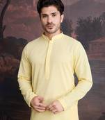 men's cotton chikankari embroidered  kurta  in light yellow