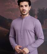 men's cotton chikankari embroidered kurta in mauve purple
