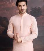 men's cotton chikankari stylish kurta  in peach