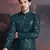 Men's stylish chikankari & sequined firozi green kurta 