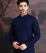 men's cotton chikankari stylish kurta in deep blue