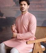 men's chikankari embroidered kurta  in peach