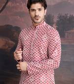 men's designer cotton red kurta  with sequins accent