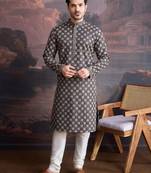 men's cotton chikankari stylish kurta  in black