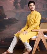 Men's stylish & designer yellow woven kurta set