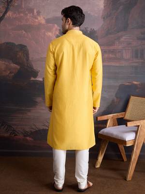 Men's stylish & designer yellow woven kurta set 2
