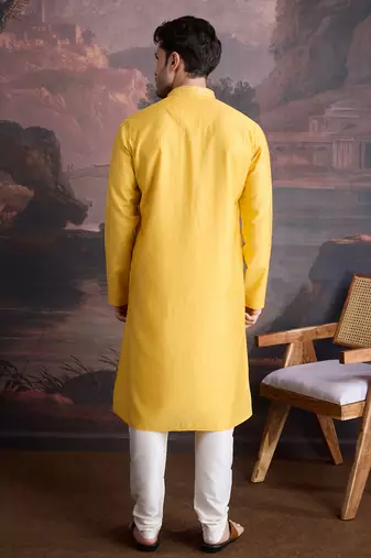 Men's stylish & designer yellow woven kurta set