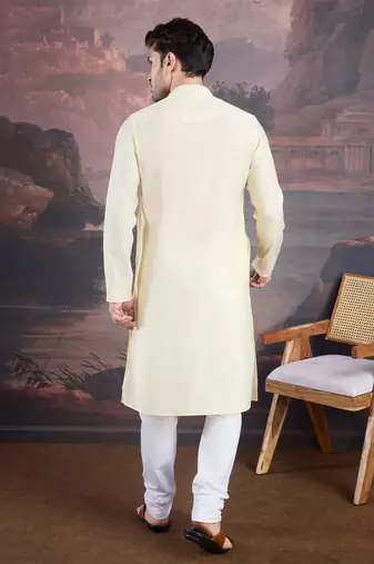 Men's stylish & designer cream white woven kurta set