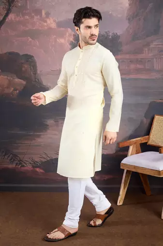 Men's stylish & designer cream white woven kurta set