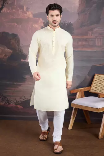 Men's stylish & designer cream white woven kurta set