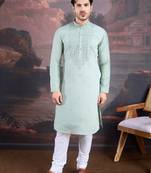 Men's stylish & designer light green woven kurta set