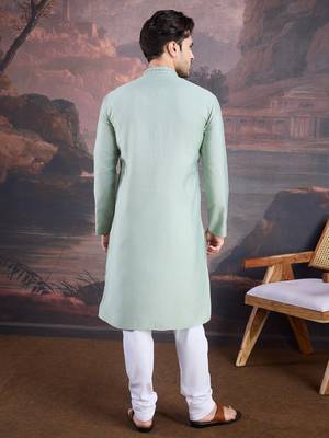 Men's stylish & designer light green woven kurta set 2