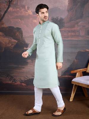 Men's stylish & designer light green woven kurta set 3