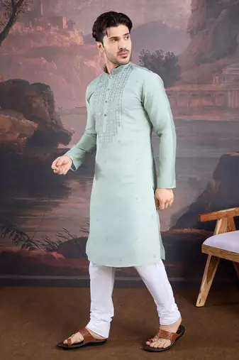 Men's stylish & designer light green woven kurta set