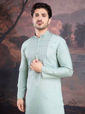 Men's stylish & designer light green woven kurta set 4