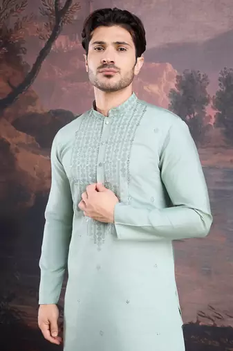 Men's stylish & designer light green woven kurta set