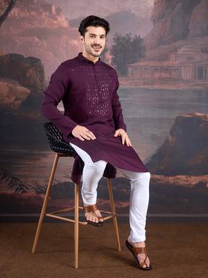 Men's stylish & designer purple woven kurta set 1