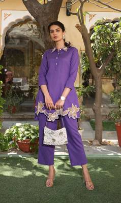 purple embroidery co-ord set 1