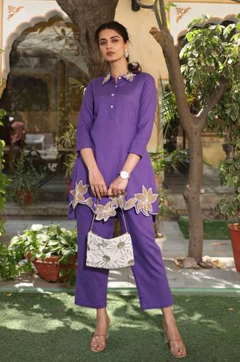 purple embroidery co-ord set