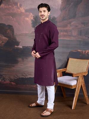 Men's stylish & designer purple woven kurta set 3