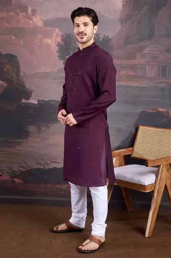Men's stylish & designer purple woven kurta set
