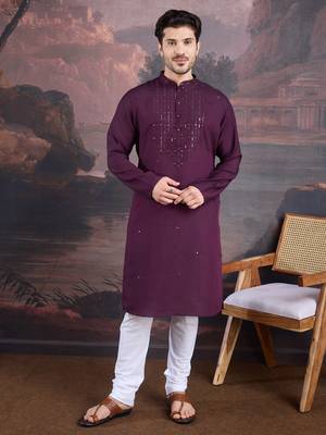 Men's stylish & designer purple woven kurta set 4