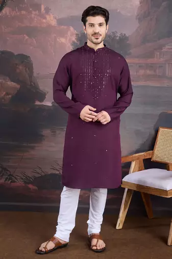 Men's stylish & designer purple woven kurta set