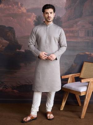 Men's stylish & designer grey woven kurta set 1