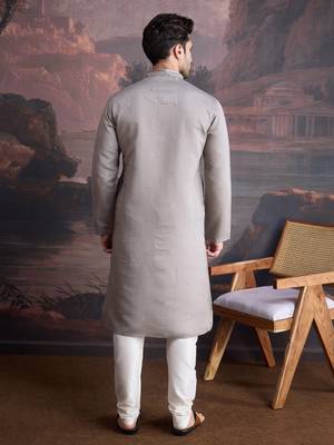 Men's stylish & designer grey woven kurta set 2
