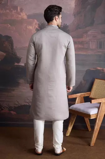 Men's stylish & designer grey woven kurta set