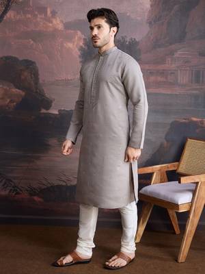 Men's stylish & designer grey woven kurta set 3