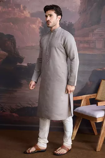 Men's stylish & designer grey woven kurta set
