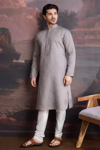 Men's stylish & designer grey woven kurta set