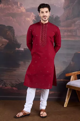 Men's stylish & premium maroon woven kurta set