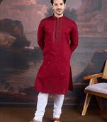 Men's stylish & premium maroon woven kurta set