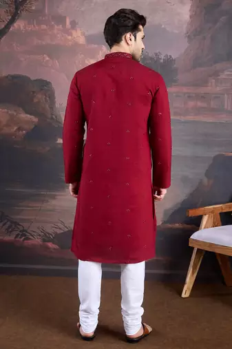 Men's stylish & premium maroon woven kurta set