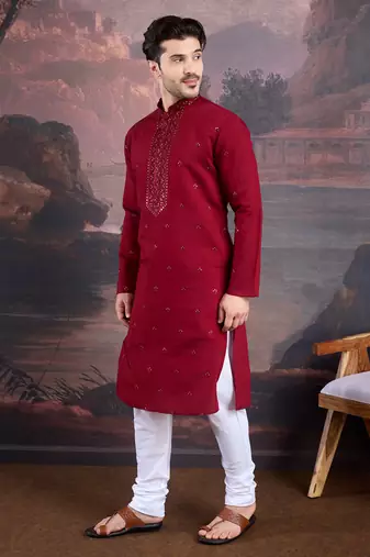 Men's stylish & premium maroon woven kurta set