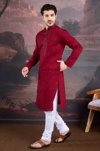 Men's stylish & premium maroon woven kurta set