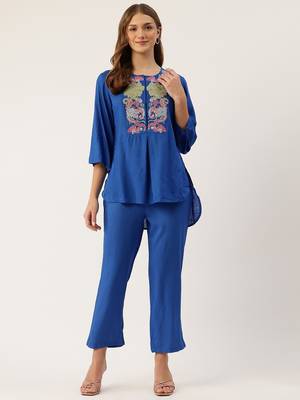 cyan embroidered co-ord set 1